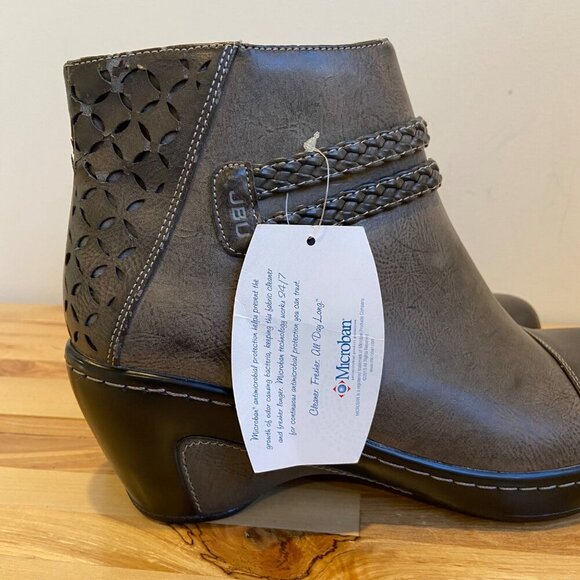 Ankle Boots In Gray With Braided Detail 7.5 Vegan leather wedges heeled Microban - Picture 4 of 16